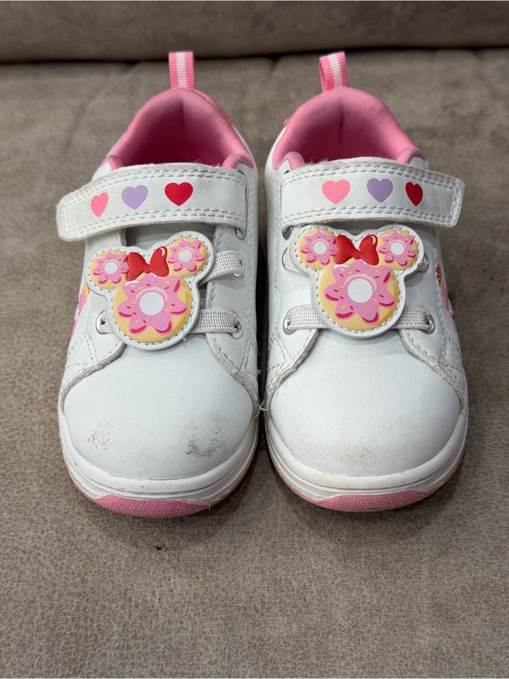 Disney Minnie Mouse Girls Donut Sneakers Toddler Size 9 White Pink Velcro